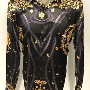 Barabas shirt button front black satan classic fit